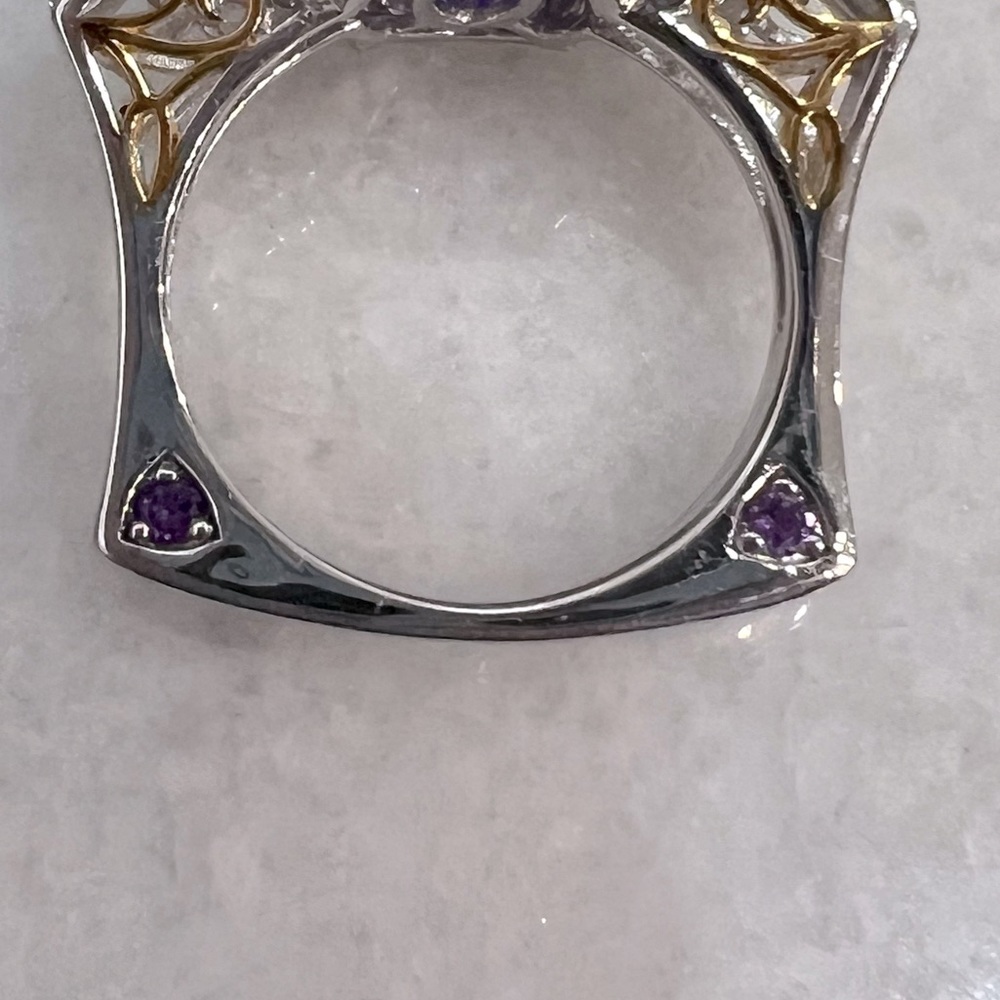 Burmese Purple Jade Multigemstone YG and Sterling Cocktail Statement Ring Sz 8 - Picture 12 of 13
